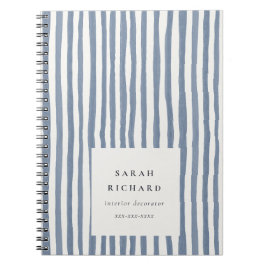 Caderno Espiral Boho Chic Azul Baço Aquarela Listras Desenhadas à 