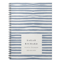 Caderno Espiral Boho Chic Azul Baço Aquarela Listras Desenhadas à 