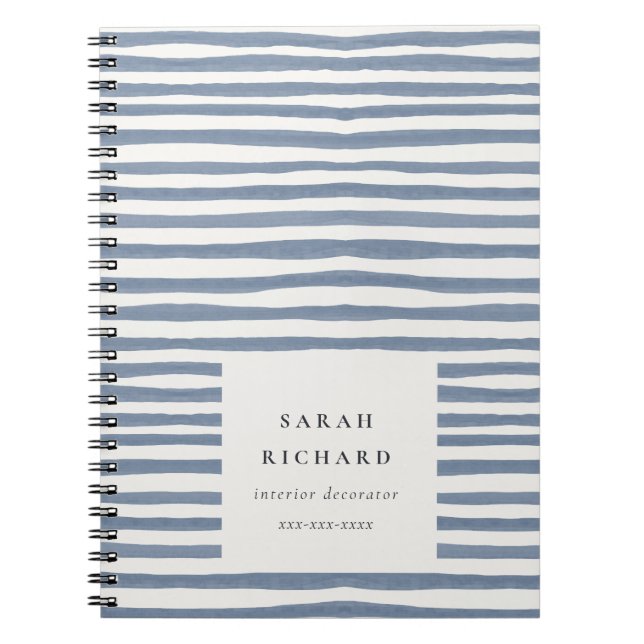 Caderno Espiral Boho Chic Dusky Blue Watercolor Hand Drawn Strips (Frente)