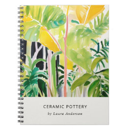 Caderno Espiral Boho Chic Green Tropical Leafy Foliage Botanical