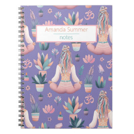 Caderno Espiral Boho Design- Frau mit Dreadlocks- Meditation- OM