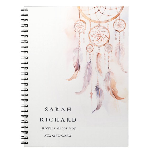 Caderno Espiral Boho Dreamcatcher Watercolor Lilac Blush Peach (Frente)