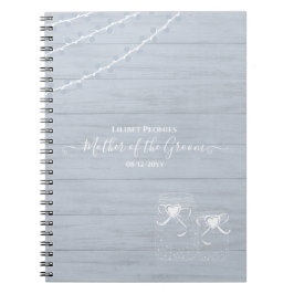 Caderno Espiral BoHO Dusty Blue Driftwood Casamento Mason Jars