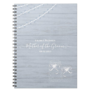 Caderno Espiral BoHO Dusty Blue Driftwood Casamento Mason Jars
