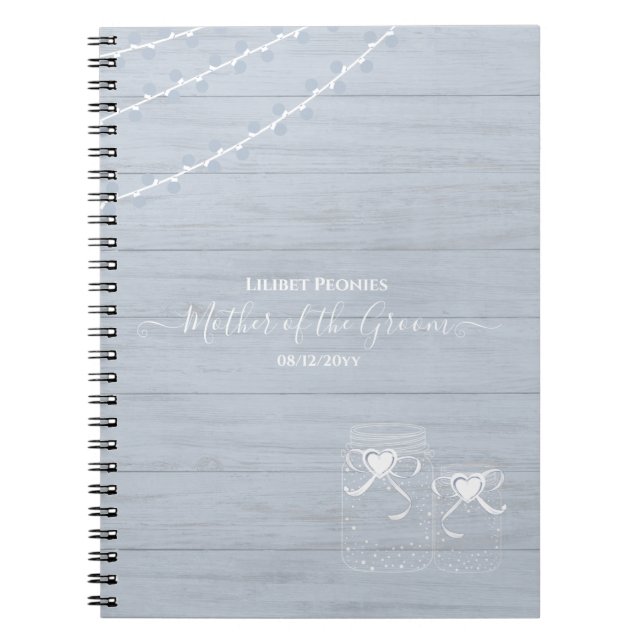 Caderno Espiral BoHO Dusty Blue Driftwood Casamento Mason Jars (Frente)