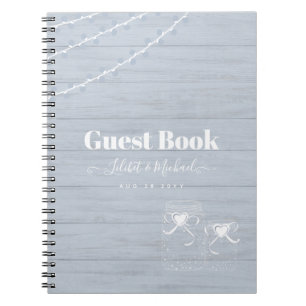 Caderno Espiral BoHO Dusty Blue Driftwood Casamento Mason Jars