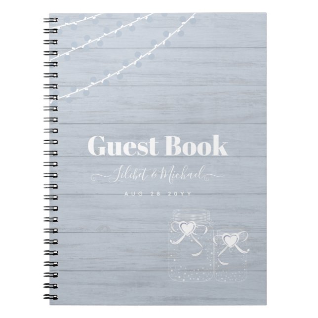 Caderno Espiral BoHO Dusty Blue Driftwood Casamento Mason Jars (Frente)