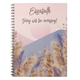Caderno Espiral Boho Elegante Pastel Pampas Grass Natureza Rosa-Ro