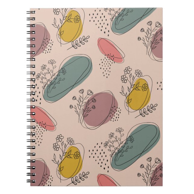 Caderno Espiral Boho Floral Abstrato (Frente)