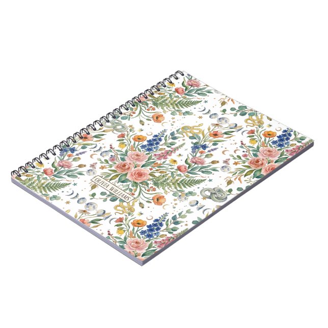Caderno Espiral Boho Floral Celestial Lua & Cobras Botânico (Left Side)