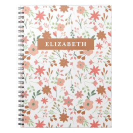 Caderno Espiral Boho Floral Earth Tones Custom Flowers