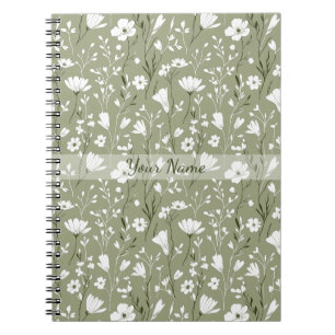 Caderno Espiral Boho Floral Flores Silvestres Verde Salvia Persona