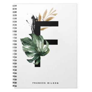 Caderno Espiral Boho - Letra F Monograma Tropical Monstera Monogra