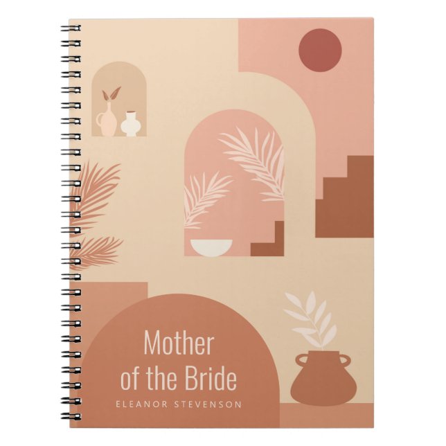 Caderno Espiral Boho Modern Arte Floral Terracotta Partido Bridal (Frente)