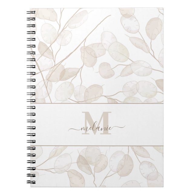 Caderno Espiral Boho Neutro Lunaria Nome Personalizado Inicial (Frente)
