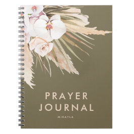 Caderno Espiral Boho Pampas Grass Personalizado Diário de Oração
