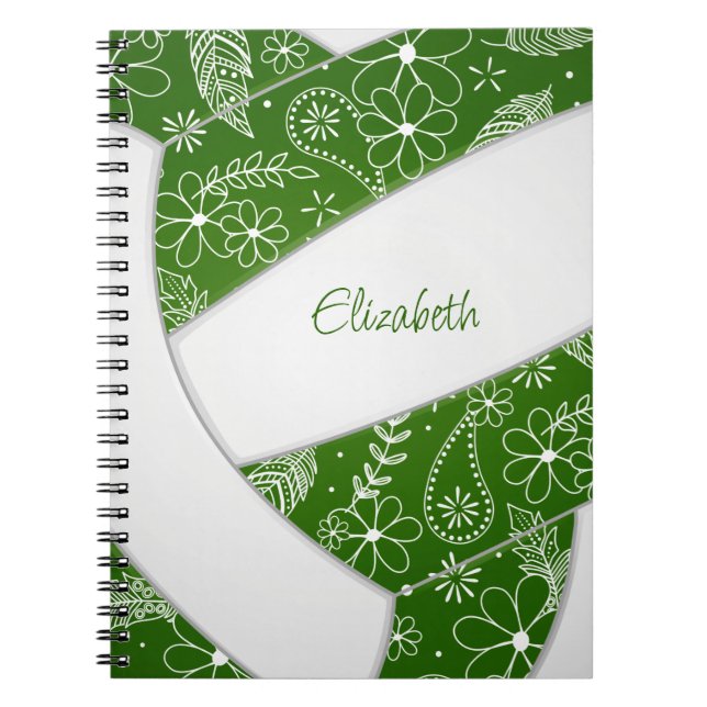 Caderno Espiral Boho penas paisagistas de vôlei branca verde (Frente)