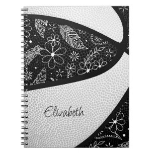 Caderno Espiral Boho plenas plenas de basquetebol preto branco