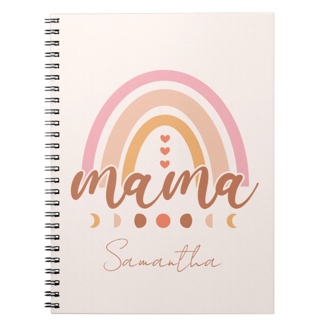 Caderno Espiral Boho Rainbow Mama com Fases da Lua (Frente)