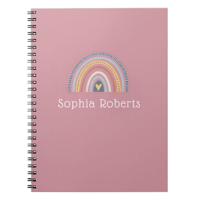 Caderno Espiral Boho Rainbow Tema Dusty pink Nome das Crianças (Frente)