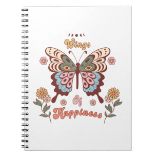 Caderno Espiral Boho Retro Borboleta Asas