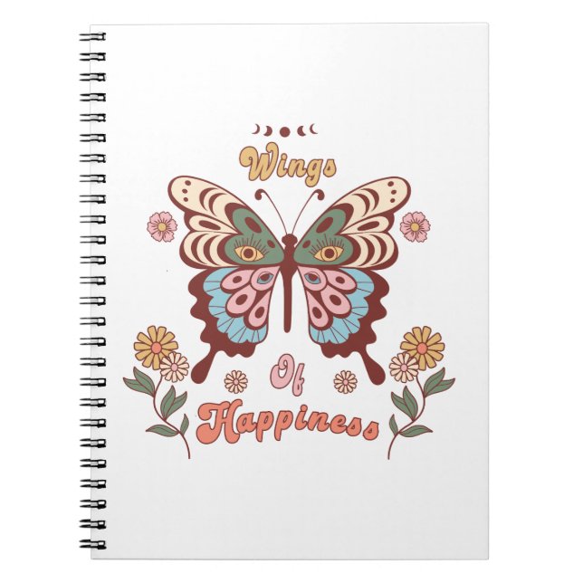 Caderno Espiral Boho Retro Borboleta Asas (Frente)