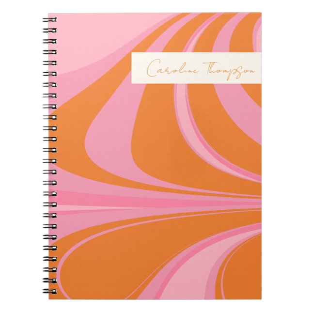 Caderno Espiral Boho Rosa Laranja Abstrato Mármore Personalizado  (Frente)