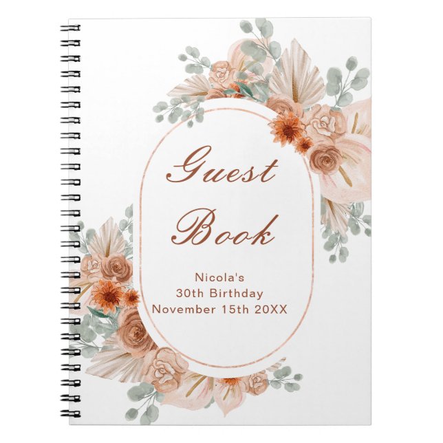Caderno Espiral Boho Terracotta Pampas Grass Birthday Guest Book (Frente)