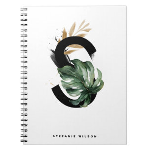 Caderno Espiral Boho Tropical Greenerescência - Letra S Monograma
