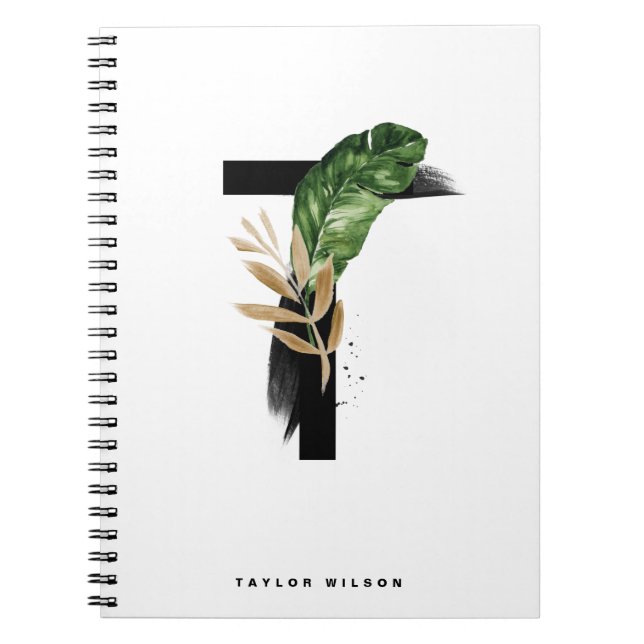 Caderno Espiral Boho Tropical Palm Sai - Letra T Monograma (Frente)