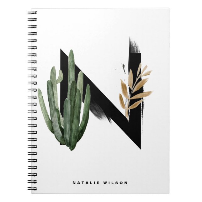 Caderno Espiral Boho Tropical Succults - Letra H Monograma (Frente)