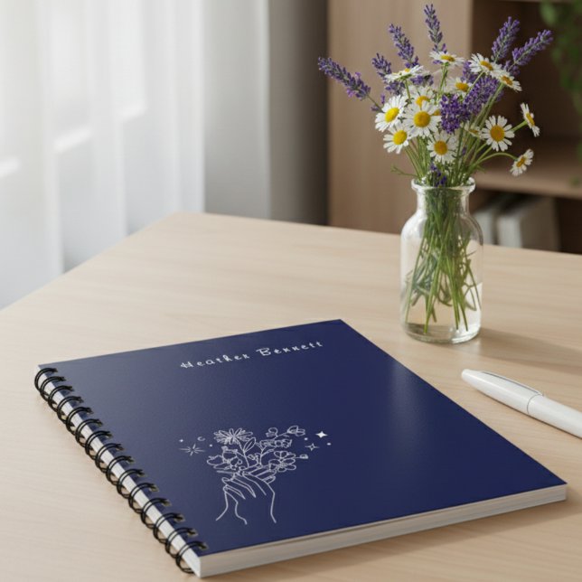 Caderno Espiral Boho Wildflower Personalized Navy Gift for Her (Criador carregado)