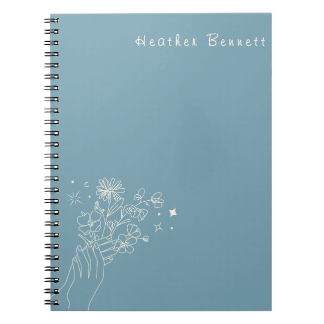 Caderno Espiral Boho Wildflower Personalized Teal Gift for Her (Frente)