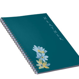 Caderno Espiral Boho Wildflower Personalized Teal Gift for Her