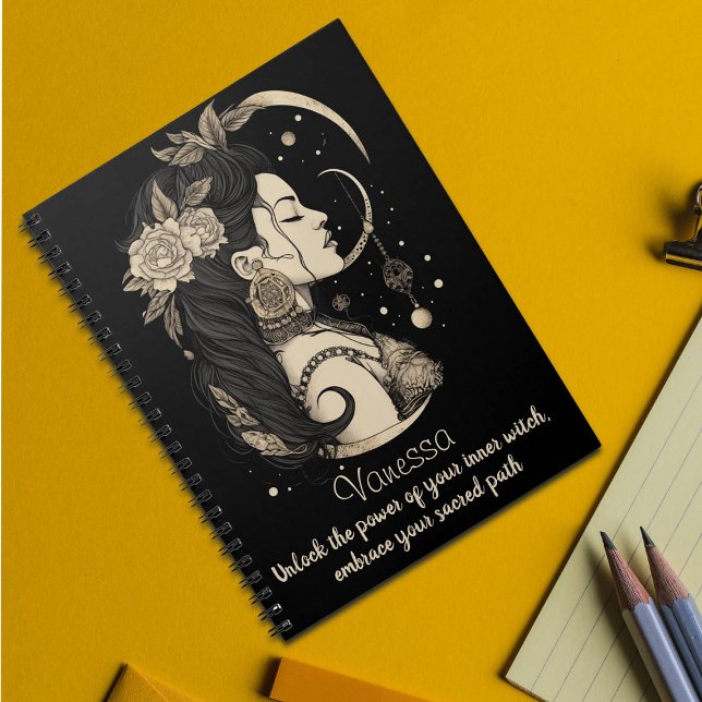 Caderno Espiral Boho Witchy Vibes em Preto e Tan (Criador carregado)