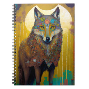 Caderno Espiral Boho Wolf Surreal Willife Art