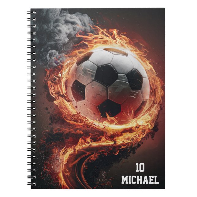 Caderno Espiral Bola de futebol com nome e número personalizados  (Frente)