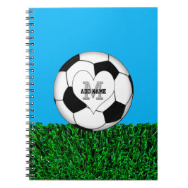 Caderno Espiral Bola de futebol do monograma personalizada