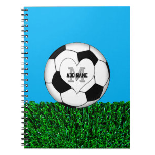 Caderno Espiral Bola de futebol do monograma personalizada