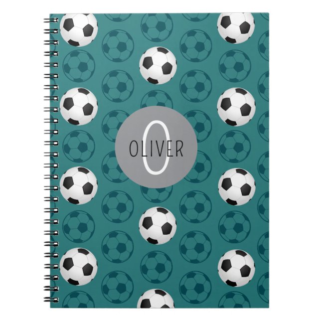 Caderno Espiral Bola de Futebol Infantil Nome Personalizado Azul (Frente)
