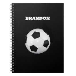 Caderno Espiral Bola de Futebol Masculino Preta Estilosa Nome Pers