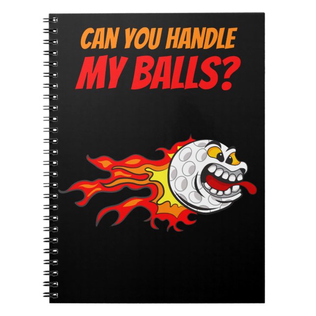 Caderno Espiral Bola de Golfe Voadora em Chamas com uma Citação, E (Frente)