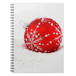Caderno Espiral Bola de Natal Vermelha com Floco de Neve
