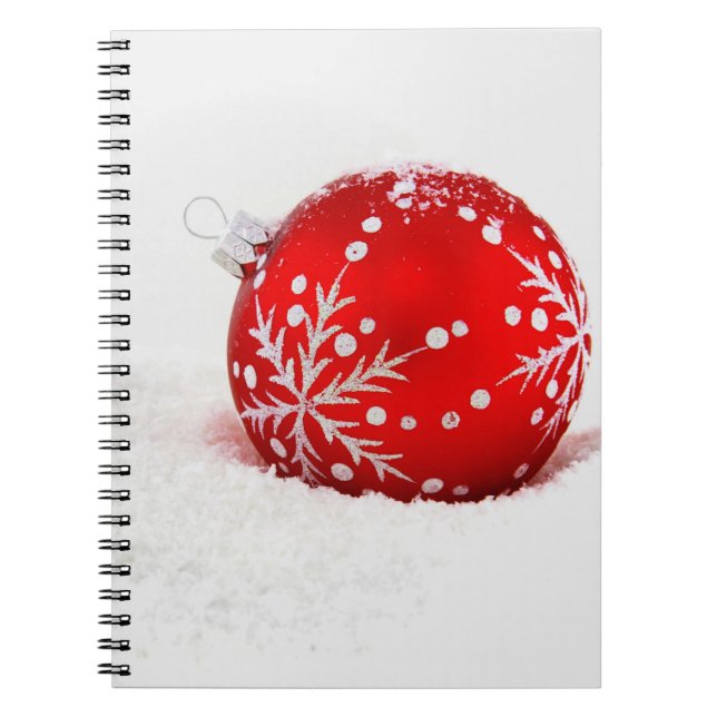 Caderno Espiral Bola de Natal Vermelha com Floco de Neve (Frente)