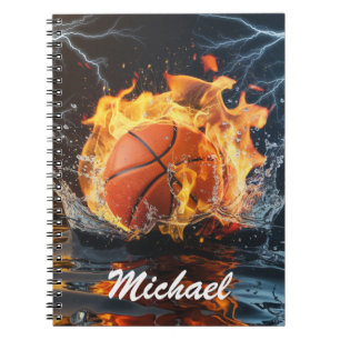 Caderno Espiral Bola Personalizada de Basquete em Fogo e Água