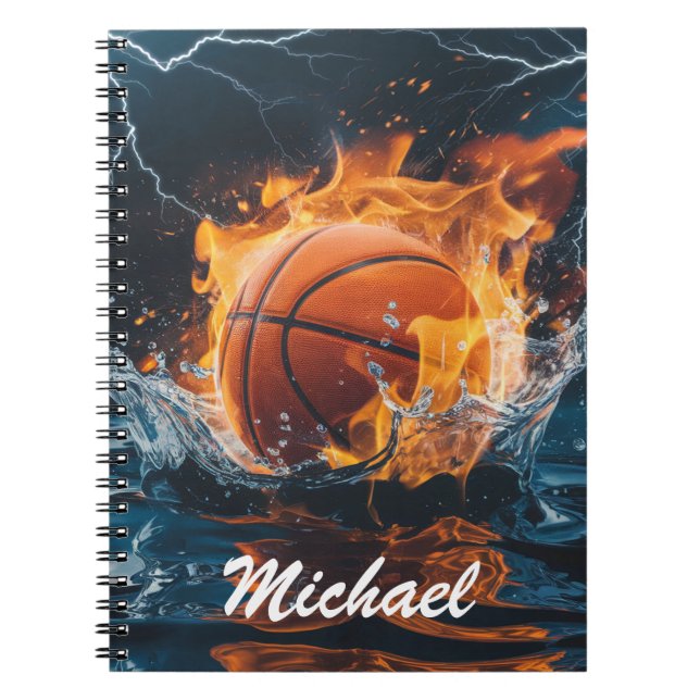 Caderno Espiral Bola Personalizada de Basquete em Fogo e Água (Frente)