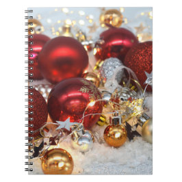 Caderno Espiral Bolas de Decoração Vermelha e Prata Natal