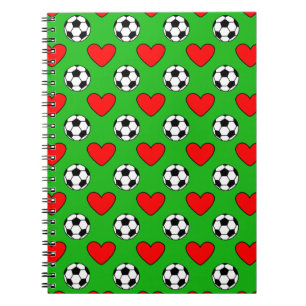 Caderno Espiral Bolas De Futebol E Desenho De Corações Vermelhos