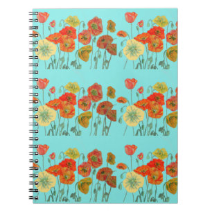 Caderno Espiral Bolas de Papanicolar Laranja Flores Aqua Notebook