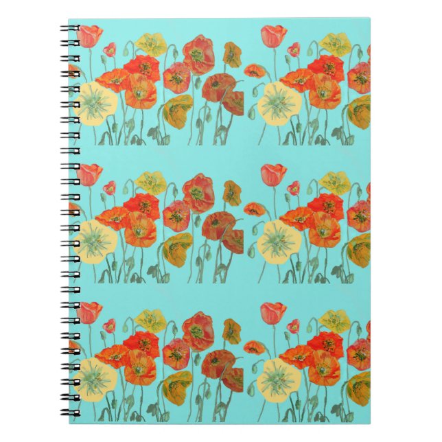 Caderno Espiral Bolas de Papanicolar Laranja Flores Aqua Notebook (Frente)